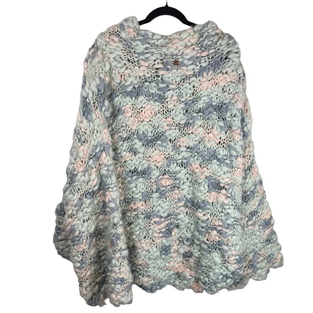 For Love & Lemons Mademoiselle Wool Blend Popover Sweater Blue Pink Size L